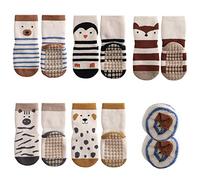 FedMois 5 Paires Chaussettes Antidérapantes en Coton Thermiques Hiver Bébé Enfant, manchot, 1-3 ans