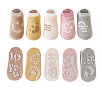 FedMois 5 Paires Chaussettes Courtes Antidérapantes d'été en Coton Bébé Enfant, Fleurs, 0-1 an