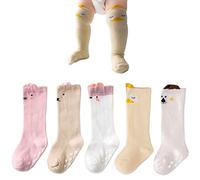 FedMois 5 Paires Chaussettes hautes de genoux antidérapantes en Coton Bébé Enfant, fille, 1-3 ans