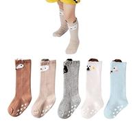 FedMois 5 Paires Chaussettes hautes de genoux antidérapantes en Coton Bébé Enfant, garçon, 0-12 mois