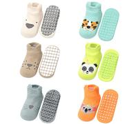 FedMois 6 Paires Chaussettes Antidérapantes en Coton Bébé Enfant Motif Animaux, Animaux, 3-5 ans