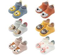 FedMois 6 Paires Chaussettes Antidérapantes en Coton Bébé Enfant Motif Animaux, Multicolore, 3-5 ans