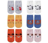 FedMois 6 Paires Chaussettes Antidérapantes en Coton Bébé Enfant Motif Animaux, Ours, 0-1 an