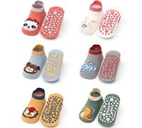 FedMois 6 Paires Chaussettes Antidérapantes en Coton Bébé Enfant Motif Animaux, Panda, 0-1 an