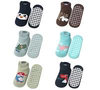 FedMois 6 Paires Chaussettes Antidérapantes en Coton Bébé Enfant Motif Animaux, Pingouins, 1-3 ans
