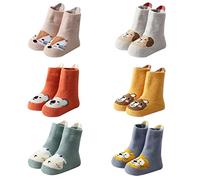 FedMois 6 Paires Chaussettes Antidérapantes en Coton Thermiques Hiver Bébé Enfant, Animaux, 0-1 an