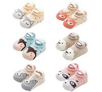 FedMois 6 Paires Chaussettes Antidérapantes Invisibles en Coton Bébé Enfant, Panda, 1-3 ans