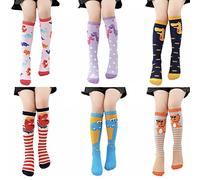 FedMois 6 Paires Chaussettes hautes au-dessus du genou 3-10 ans Enfant Fille, dinosaures