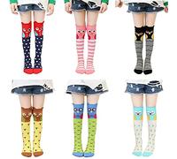 FedMois 6 Paires Chaussettes hautes au-dessus du genou 3-10 ans Enfant Fille, oiseaux