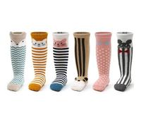 FedMois 6 Paires Chaussettes hautes (en dessous du genou) antidérapantes en Coton Bébé Enfant, Animaux, 3-5 ans