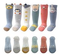 FedMois 6 Paires Chaussettes hautes (en dessous du genou) antidérapantes en Coton Bébé Enfant, Le requin, 0-12 mois