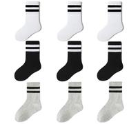 FedMois 9 Paires Chaussettes de Sport en Coton pour Garçons Filles Socquette Enfant, Noir, Blanc et Gris, 5-7 ans