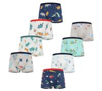 FedMois Culotte Garçon Coton Boxer sous-vêtement 3-11 Ans, Lot de 8, Dinosaures et Avions, 3-5 Ans