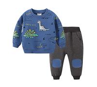FedMois Ensembles Bébé Garçon 2 pièces Sweat et Pantalons Survêtements de sport Manches Longues, dinosaures bleu, 1-2 ans