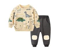 FedMois Ensembles Bébé Garçon 2 pièces Sweat et Pantalons Survêtements de sport Manches Longues, dinosaures beige, 4-5 ans