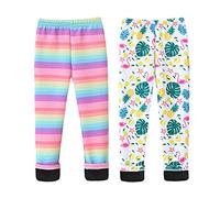 FedMois Lot de 2 Collant Leggings Polaire Chaud Pantalon Thermique épais Hiver Fille, Flamant Rose et Arc-en-Ciel, 8-10 Ans