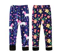 FedMois Lot de 2 Collant Leggings Polaire Chaud Pantalon Thermique épais Hiver Fille, Fleurs et Licorne, 4-5 Ans