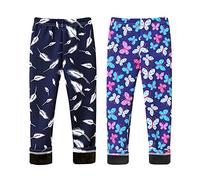 FedMois Lot de 2 Collant Leggings Polaire Chaud Pantalon Thermique épais Hiver Fille, Papillon et Plume, 8-10 Ans