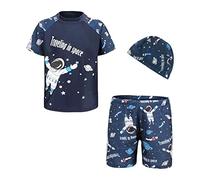 FedMois Maillot de Bain Bébé Garçon 3 pièces Combinaison Anti UV T-Shirt + Shorts + Bonnet de Bain, Astronaute, 3-4 Ans