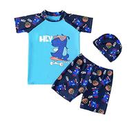 FedMois Maillot de Bain Bébé Garçon 3 pièces Combinaison Anti UV T-Shirt + Shorts + Bonnet de Bain, Planche à Roulette, 7-9 Ans