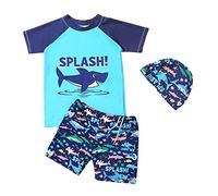 FedMois Maillot de Bain Bébé Garçon 3 pièces Combinaison Anti UV T-Shirt + Shorts + Bonnet de Bain, Requin, 1-2 Ans