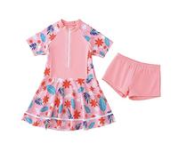 FedMois Maillots de Bain Fille 2 Pieces, Maillot de Bain avec Jupe + Short de Bain, Fleurs, 9 Ans