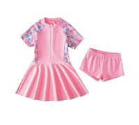 FedMois Maillots de Bain Fille 2 Pieces, Maillot de Bain avec Jupe + Short de Bain, Rose, 6 Ans