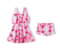 FedMois Maillots de Bain Fille 2 Pieces, Maillot de Bain avec Jupe + Short de Bain, Rouge, 6 Ans