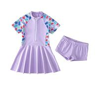 FedMois Maillots de Bain Fille 2 Pieces, Maillot de Bain avec Jupe + Short de Bain, Violet, 5 Ans