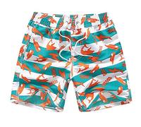 FedMois Short de Bain pour Garçon et Enfant Maillot de Bain avec Slip Intérieur en Filet Séchage Rapide, Orange, 9-10 Ans