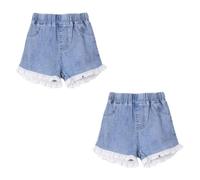 FedMois Short de Jean pour Fille, Lot de 2, avec Dentelle décorative, 10-11 Ans