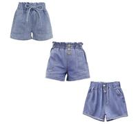 FedMois Short de Jean pour Fille, Lot de 3, Cordon de Serrage, Drois Boutons et Deux Boutons, 10-11 Ans