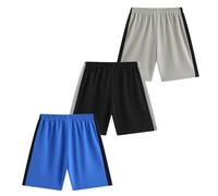 FedMois Shorts de Sport Garçon pour Jogging, Entraînement, Lot de 3, Noir, Gris et Bleu, 5 Ans