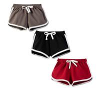 FedMois Shorts en Coton Garçon Fille, Lot de 3, Gris, Noir et Rouge, 10-11 Ans