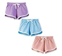 FedMois Shorts en Coton Garçon Fille, Lot de 3, Violet, Bleu et Rose, 7-8 Ans