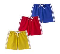 FedMois Shorts en Coton Garçon, Lot de 3, Bleu, Rouge et Jaune, 7-8 Ans
