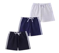 FedMois Shorts en Coton Garçon, Lot de 3, Gris, Bleu et Noir, 7-8 Ans