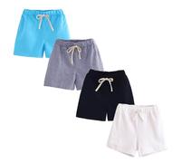 FedMois Shorts en Coton Garçon, Lot de 4, Bleu, Gris, Noir et Blanc, 7-8 Ans