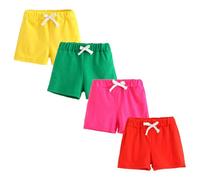 FedMois Shorts en Coton Garçon, Lot de 4, Jaune, Vert, Rose et Rouge, 9 Ans