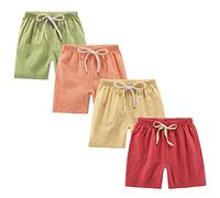 FedMois Shorts en Coton Garçon, Lot de 4, Rouge, Orange, Vert et Jaune, 7-8 Ans