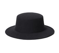 Fedora Chapeau plat classique noir à large bord plat pour gâteau de porc, casquette réglable pour église Derby pour mariage, fête, spectacle de performance, noir, Taille Unique