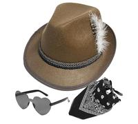 Fedora Oktoberfest Chapeaux - Chapeau Fedora Oktoberfest avec foulard, lunettes en cuir synthétique, chapeau de chasseur allemand non tissé, accessoires de costume pour homme