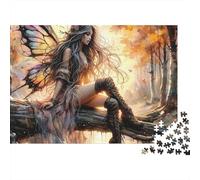 Fée Automne Assise Puzzle 1000 pièces pour Adultes Fée Forêt Ailes Papillon Défiant Difficile Premium Épais Robuste Vibrant Relaxation Antistress 70x50cm/1000pcs