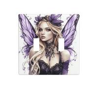 Fée blonde avec ailes violettes - Double interrupteur à bascule - Plaque murale - Taille standard - 11,4 x 11,4 cm