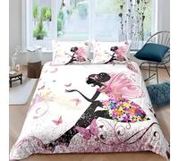 FéE des Fleurs Housse de Couette 140x200 ThèMe des Contes De FéEs 3 Piè Parure de Lit Microfibre avec Fermeture Éclair, Parure de Couette avec 2 Taie Oreillers 65x65cm F2115