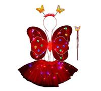 Fée Dress - Ensemble de Costume de Fée Lumineux pour Filles pour Halloween, Costume de Fée de Princesse Fille avec Ailes, Baguette Magique et Bandeau Enfant 3-10 Ans