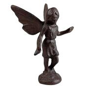 Fée en Fonte Patinée Marron Statuette Féérique Décoration de Jardin à Poser 8x10x14,5cm