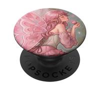 Fée en quartz rose douce fantaisie elfe fille ailes roses volants PopSockets PopGrip Adhésif