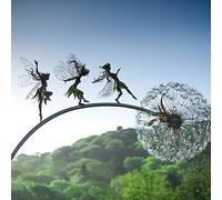 Fée et pissenlit dansent ensemble - Décoration de jardin en métal Fairy Bloom Décoration de jardin Mythique Jardin de fées Figurine de fées Pixies (A)