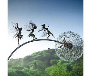 Fée et pissenlit dansent ensemble - Décoration de jardin en métal Fairy Bloom Décoration de jardin Mythique Jardin de fées Figurine de fées Pixies (A)